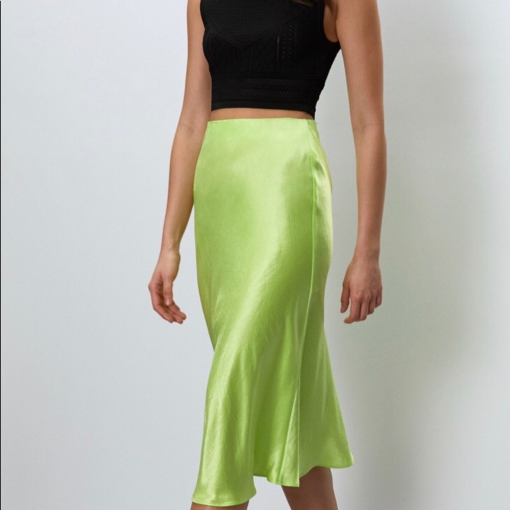 Aritzia Neon Yellow Silk Slip Skirt SZ 0